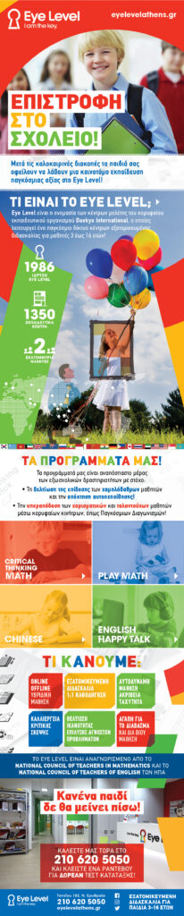 Προσφορά για τα μέλη του Ι.Σ.Α. από το εκπαιδευτικό κέντρο ενισχυτικής διδασκαλίας “Eye Level Athens”