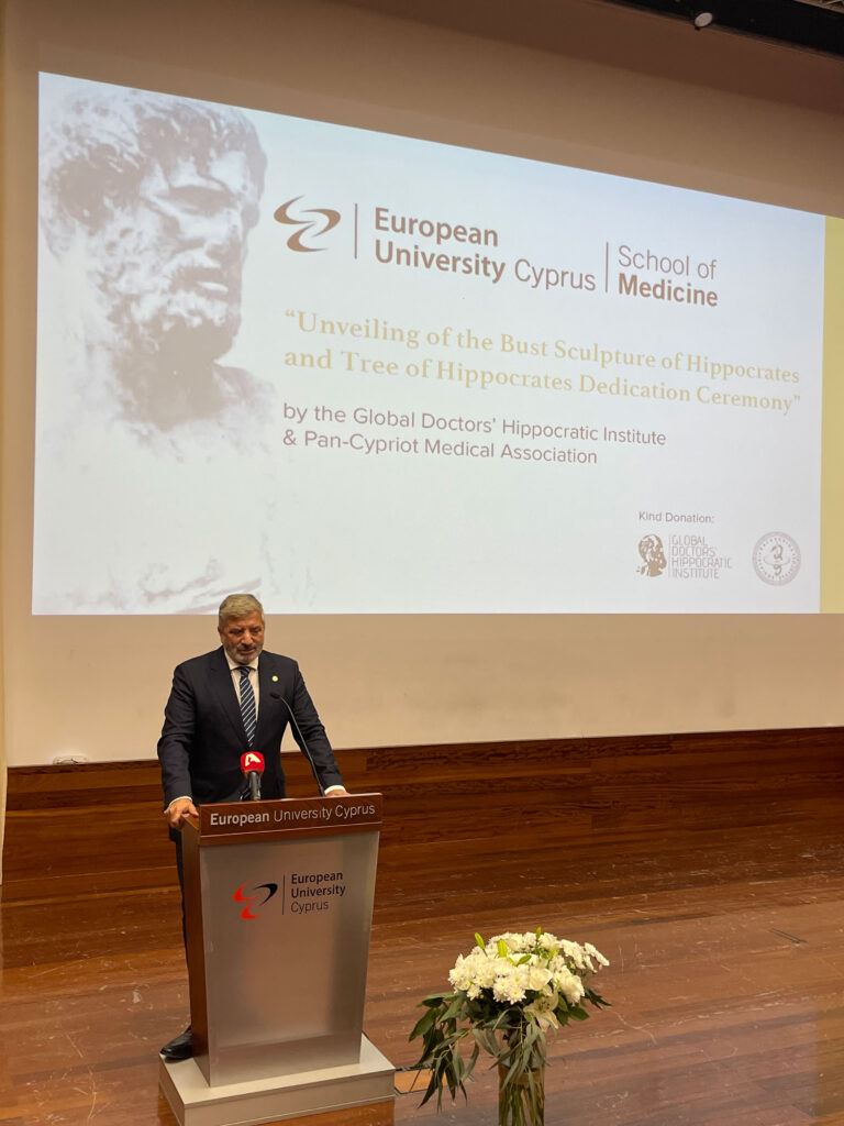 Τοποθέτηση της προτομής του Ιπποκράτη και φύτευση του Πλάτανου του Ιπποκράτη στην Ιατρική Σχολή του Ευρωπαϊκού Πανεπιστημίου Κύπρου, με πρωτοβουλία του Προέδρου του ΙΣΑ και Π. Αττικής Γ. Πατούλη